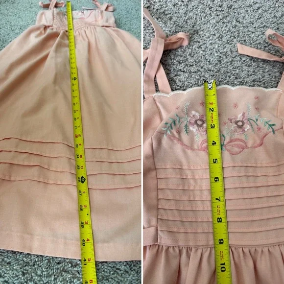 Vintage Vicky Vaughn Peach Floral Embroidered Smocked Midi Sundress 70s XS/ S - Picture 8 of 9